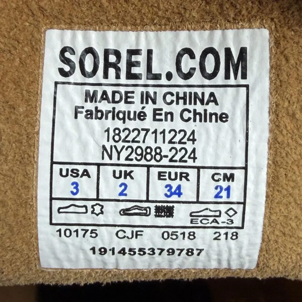Sorel Joan of Arctic Shoes Girls Size 3 Brown Suede Casual Sneakers NY2988-224